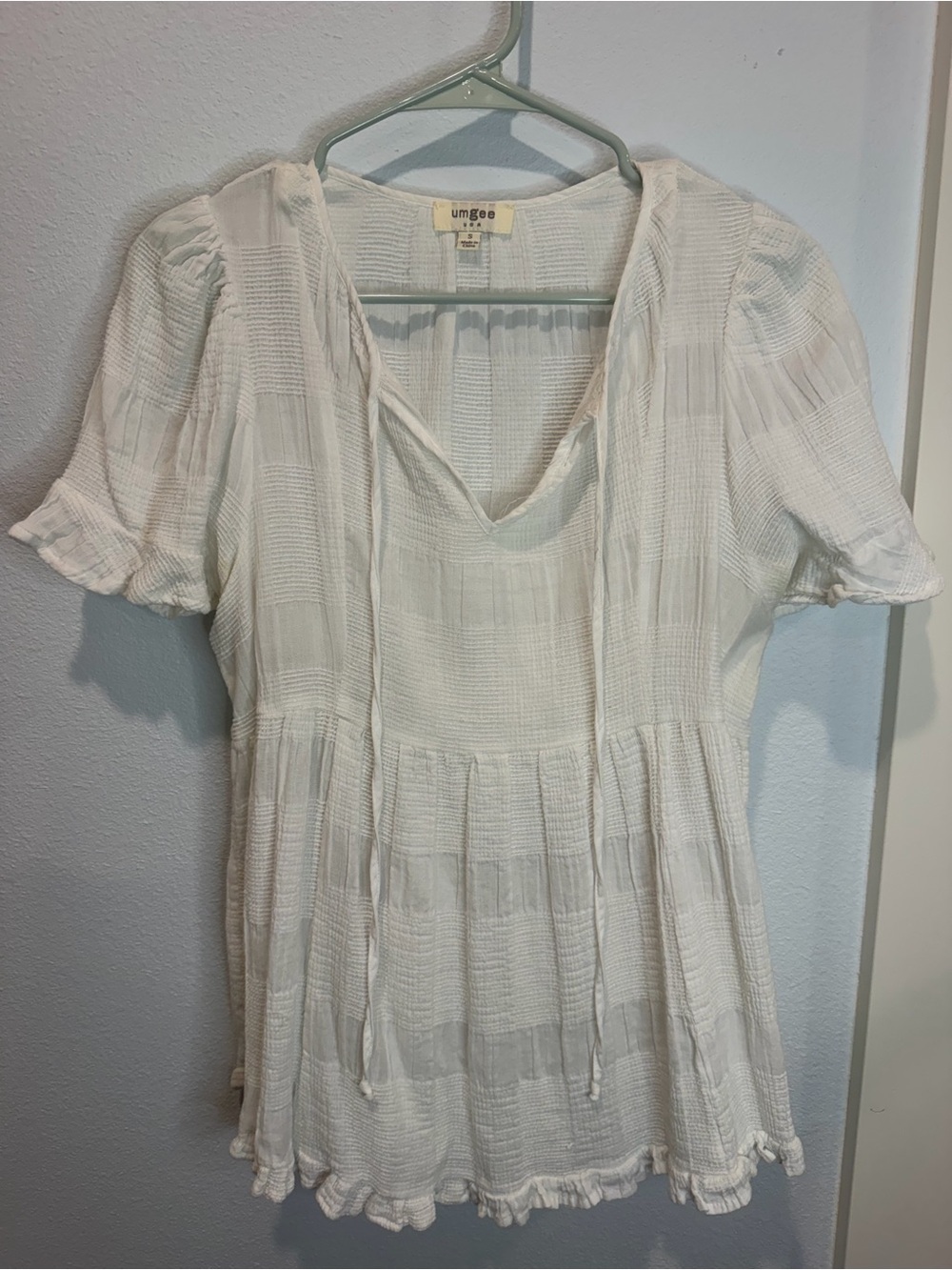 Umgee Ivory Short-Sleeve Gauze Peasant Tunic